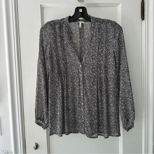 Joie Black White Flower Print Sheer Silk Blouse